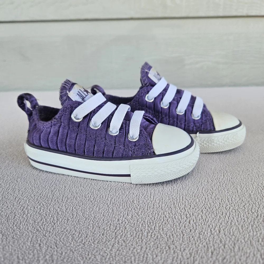 Converse CTAS Low Top Purple Satin Slip-On Sneaker Toddler SZ 5 Elastic